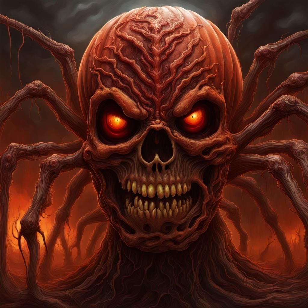 Scary Undead Pumpkin Portrait in Surrealist Style