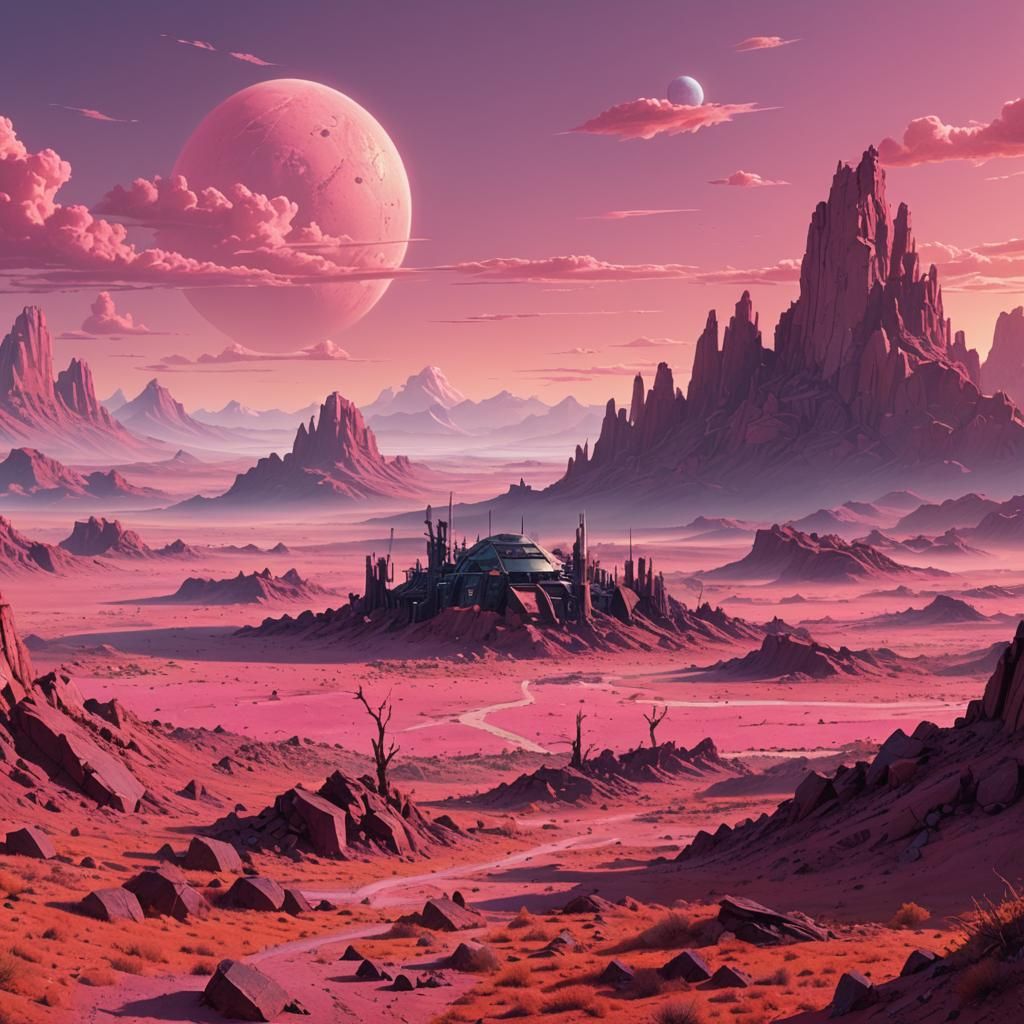 Pink Desert Planet Landscape in Digital Matte Painting