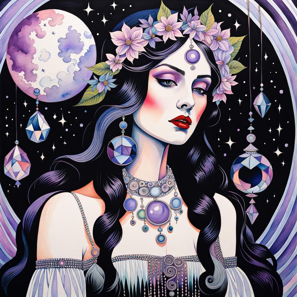 Surreal Orc-Vampire Witch in Watercolor Style