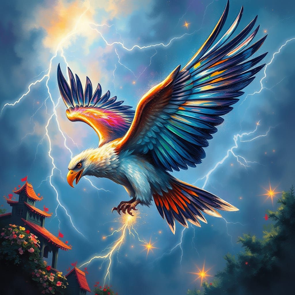 Ethereal Lightning Condor in a Fantasy Landscape