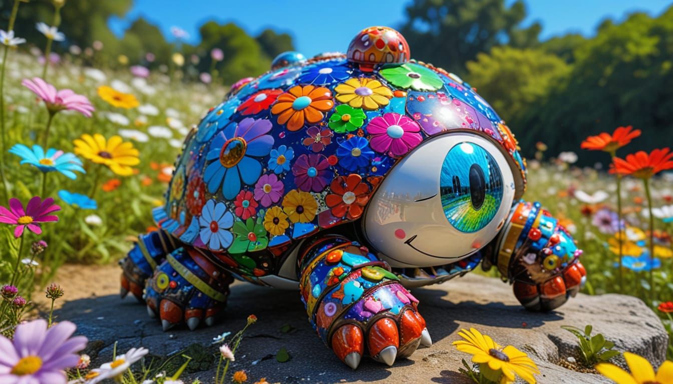 Candy Turtle in Flower Meadow, Murakami Style