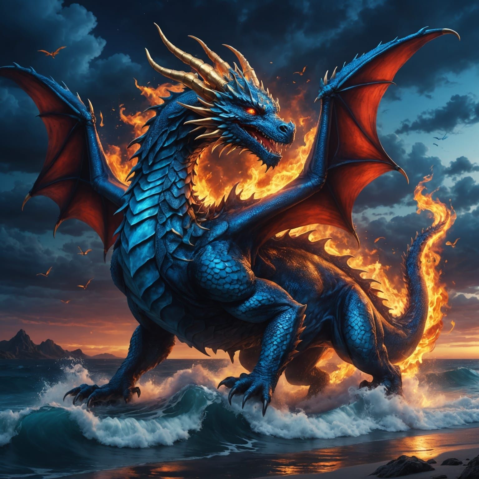 Epic Blue Dragon Portrait in Hyper-Realistic Style