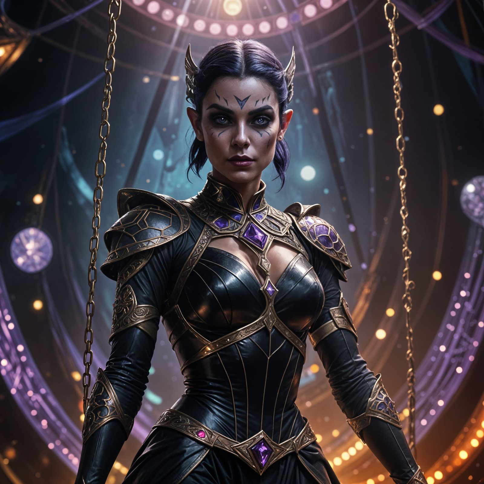 Hyper-Realistic Sci-Fi Drow Trapeze Artist in Intricately De...