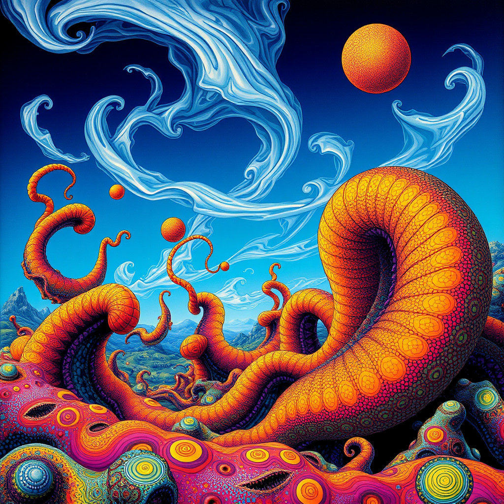 Psychedelic Pointillism: Surreal Leviathan Landscape Lithogr...
