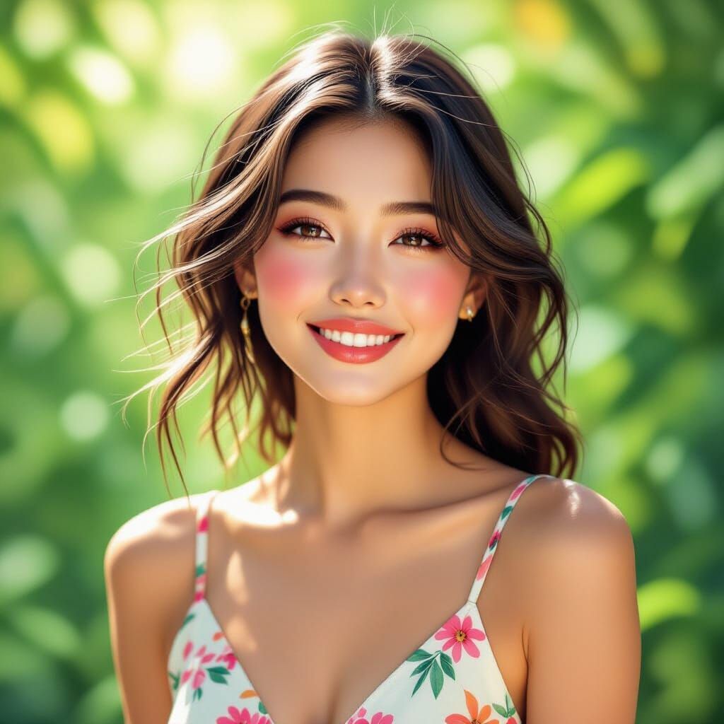 Smiling Woman in Sunlight, Pop Surrealism Style