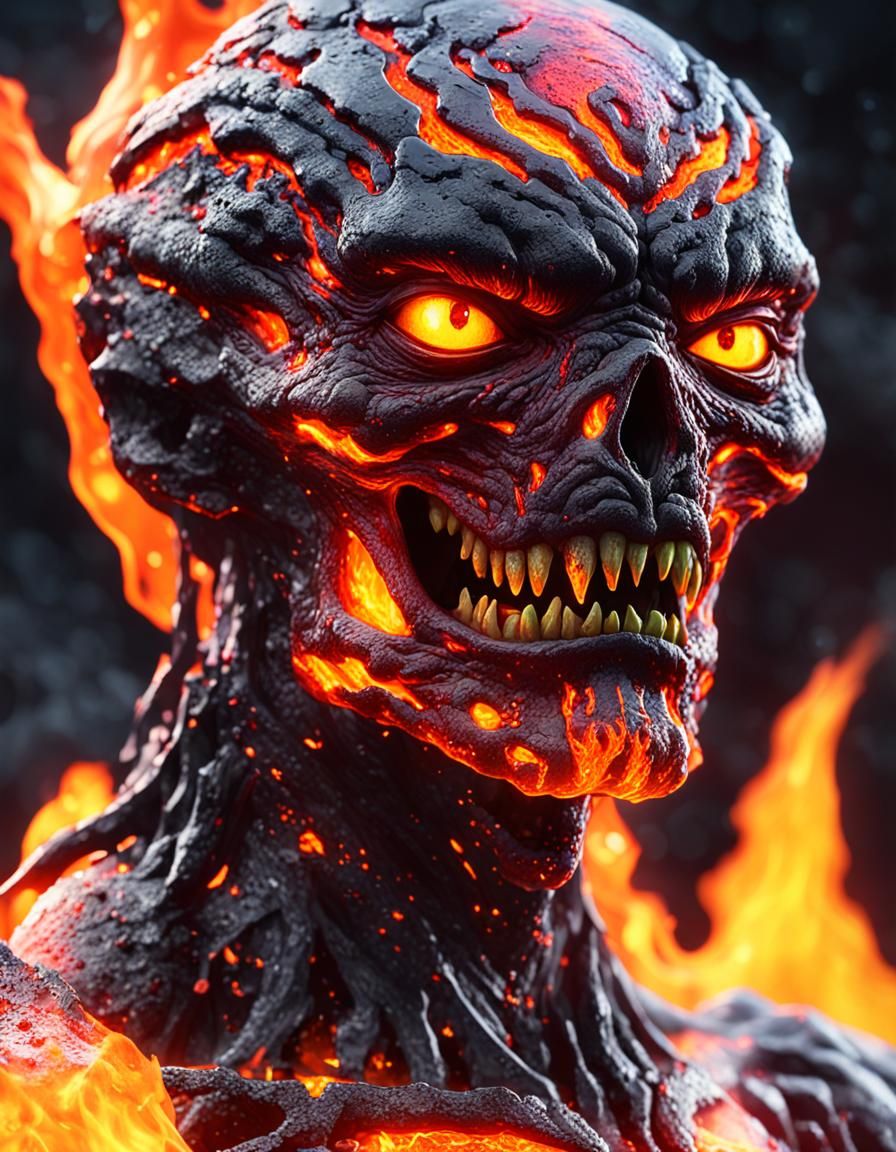 Lava Elemental Waifu Hybrid in Cinematic CGI