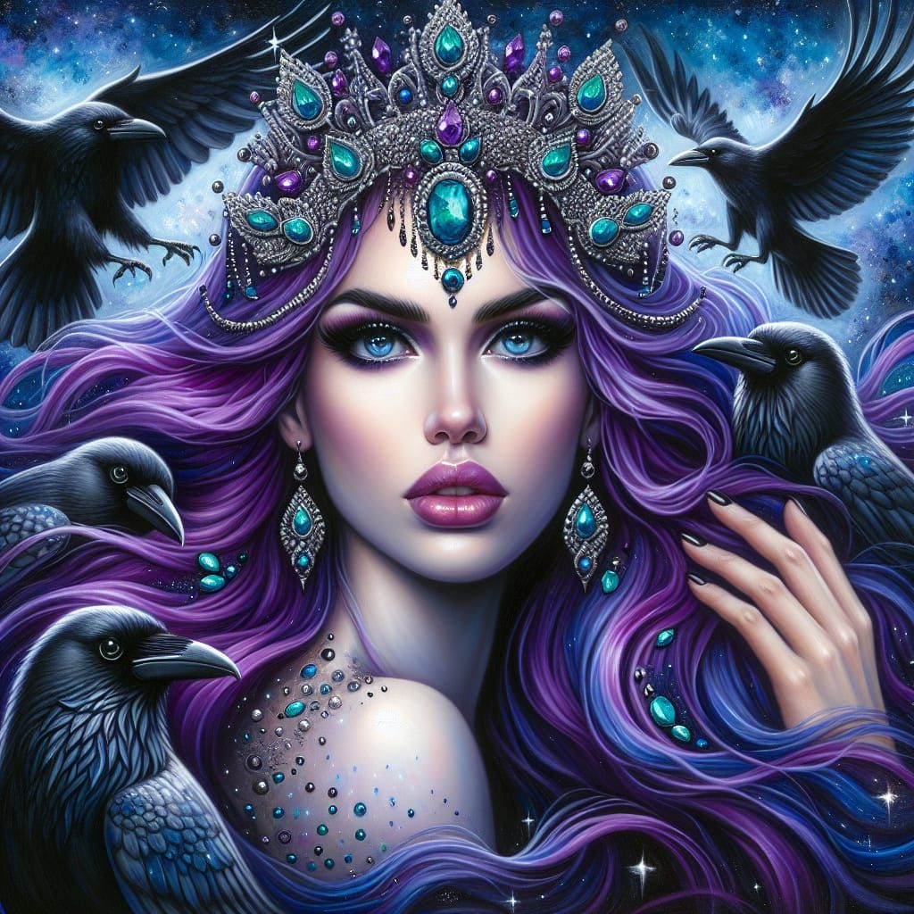 Middle-Eastern Woman with Ravens and Crown