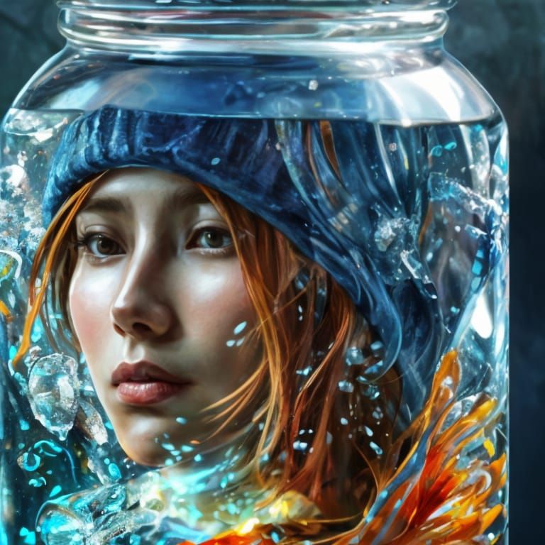 Goldfish in Ice Jar: Hyperdetailed Concept Art