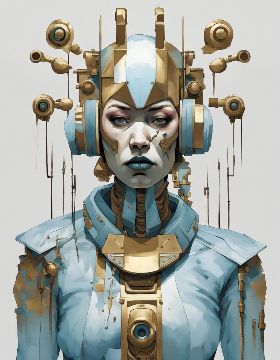 Cyberpunk Inuit Fusion in Light Blue and Gold