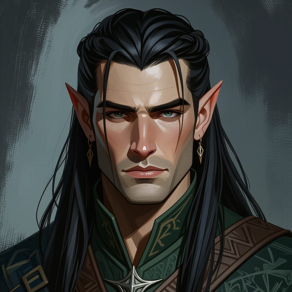 Handsome Raven Haired Elf in Modern Elvenwear