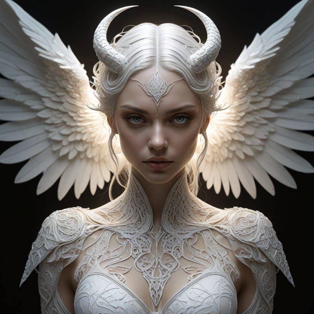 Angel and Devil Duality Portrait in Fractal Style