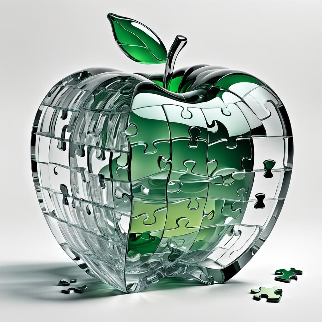 3D Glass Jigsaw Apple with Missing Pieces