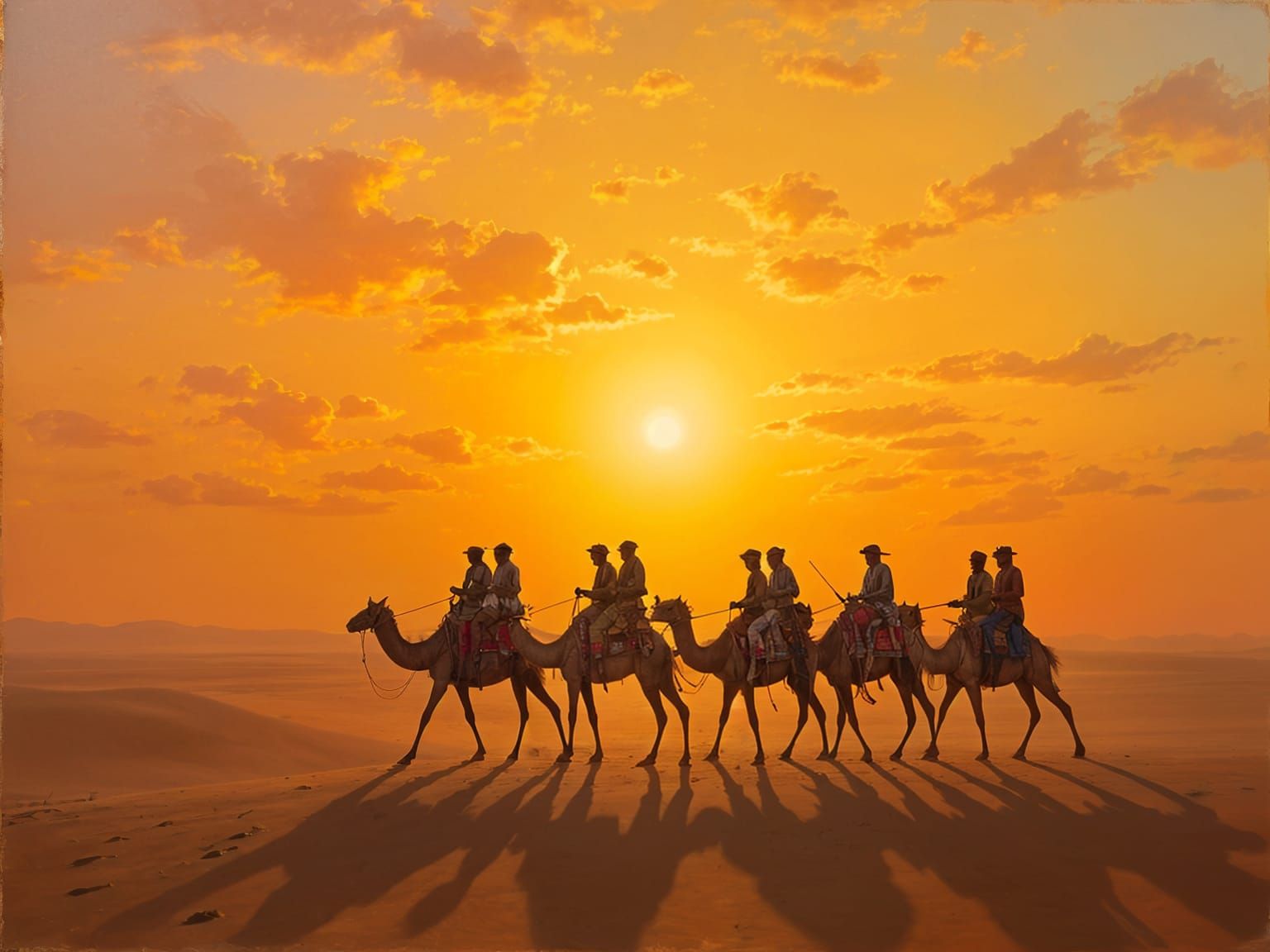 Nomadic Caravan at Gobi Sunset