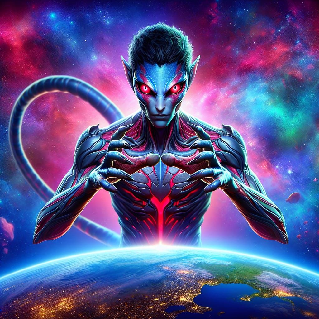 Alien in Space Gazing at Earth