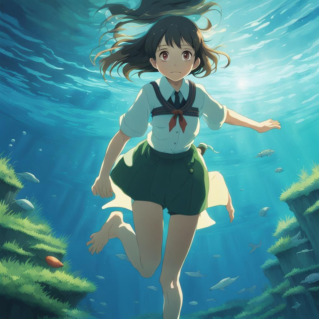 Underwater Girl in Anime Style