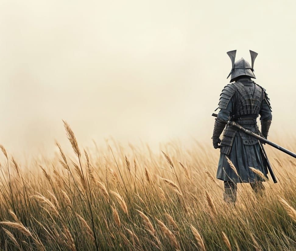 Ronin in Grassy Field: Soft Watercolor