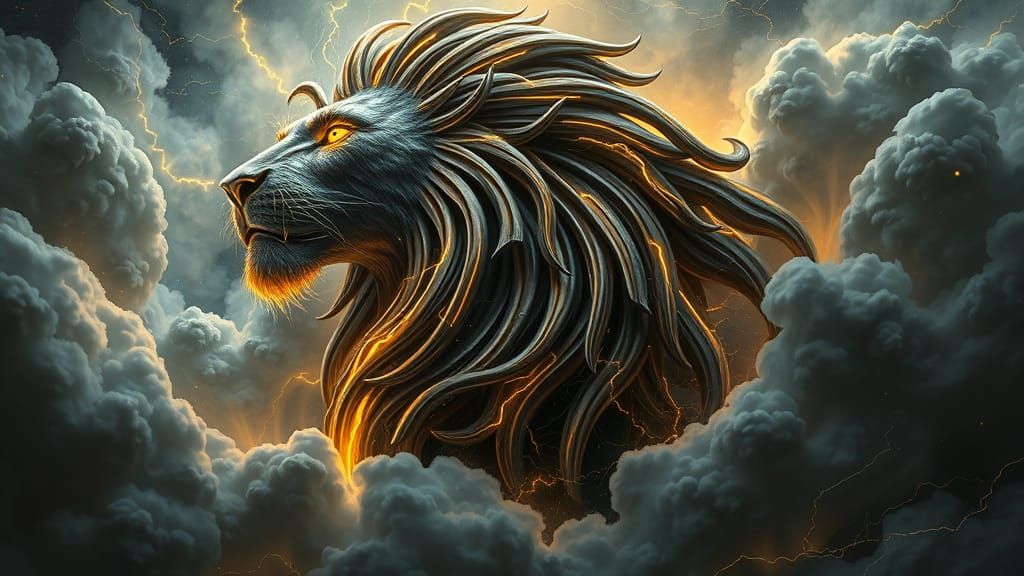 Bioluminescent Alcohol Ink Lion with Fractal Mane