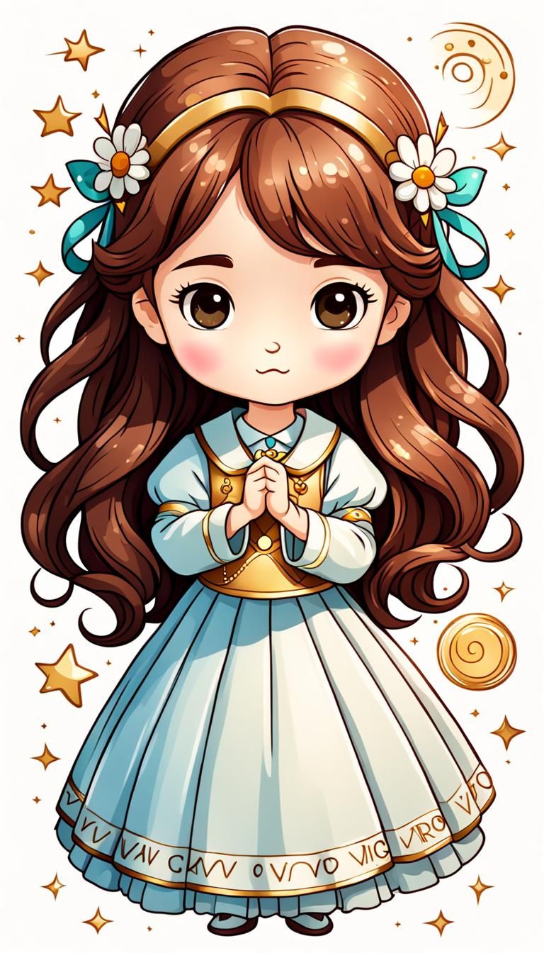 Cartoon Virgo Zodiac Sign in Kawaii Style