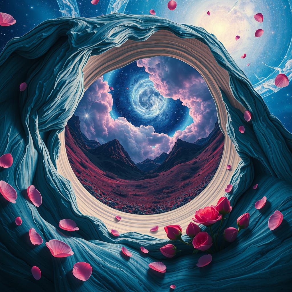 Surreal Spherical Landscape with Fluorescent Energies