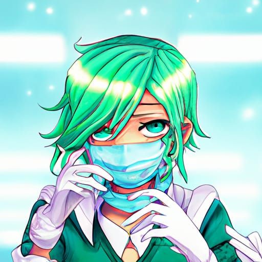 Green-Haired Dentist in Anime Key Visual Style