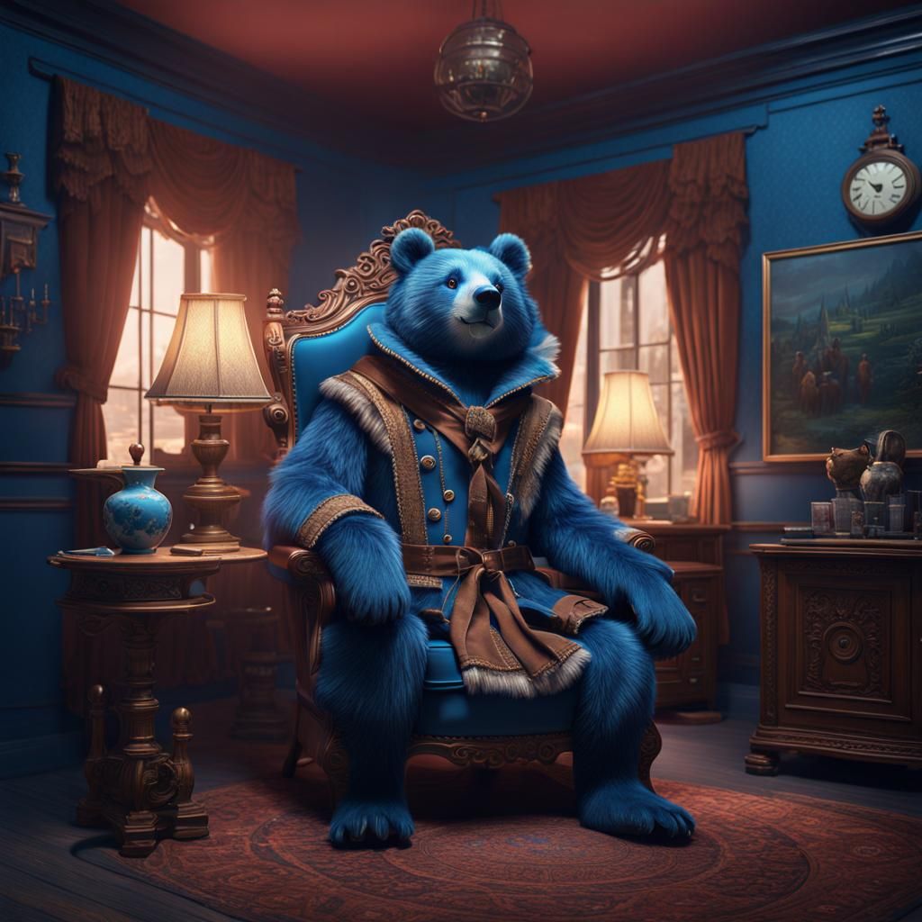 Blue Bear in Armchair: Detailed Matte Painting
