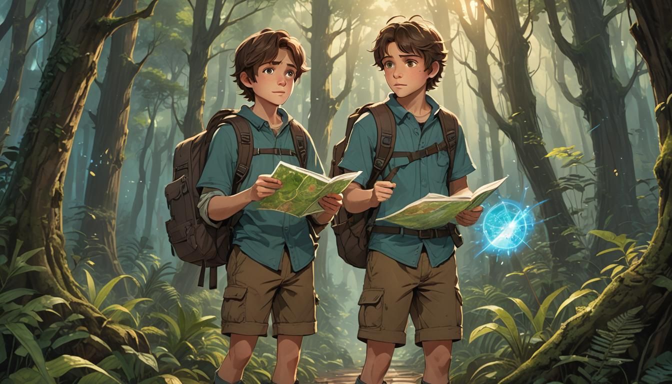 Mystical Forest Adventure: Boy with Map in Ghibli Style