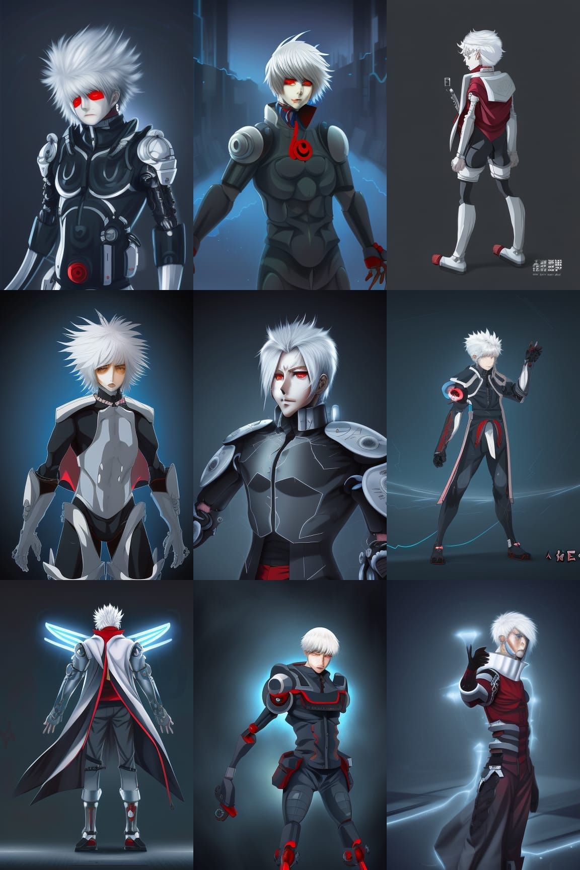 Cyborg Anime Man with Red Eye: Manga Illustration