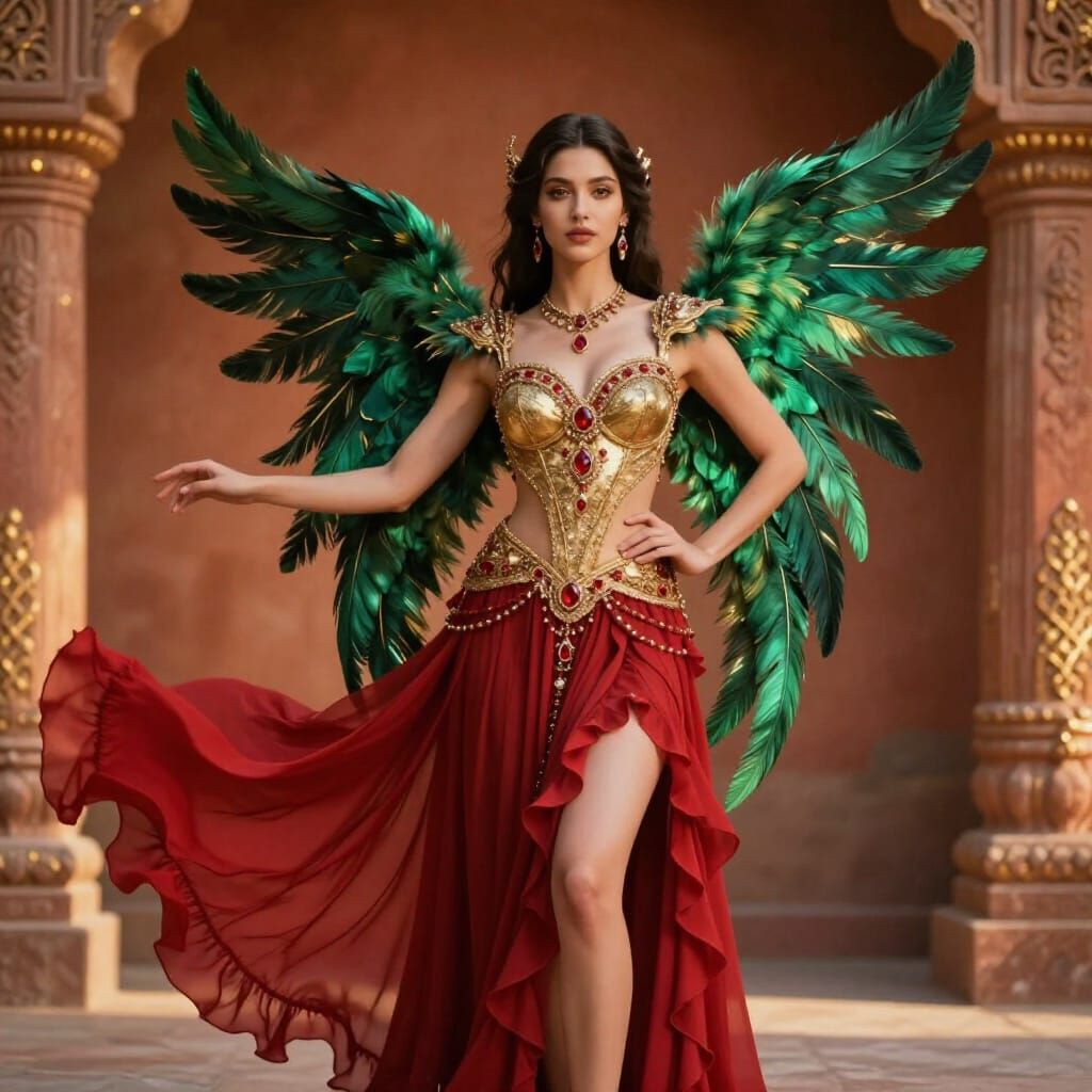 Regal Fantasy Figure in Crimson and Gold