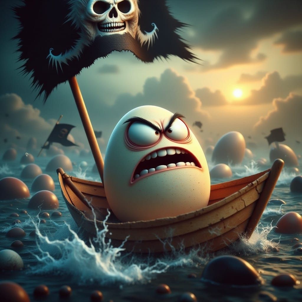 Furious Egg in Pirate Vessel on Open Sea