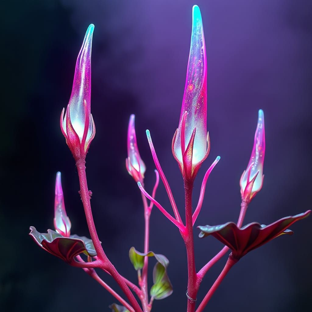Ethereal Bioluminescent Plant in Dark Futuristic Landscape