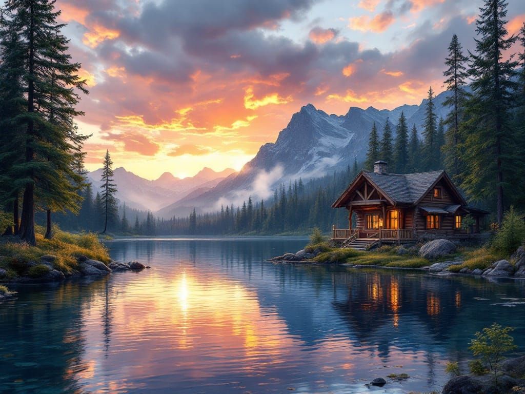 Mountain Lake Scene in Vibrant Color