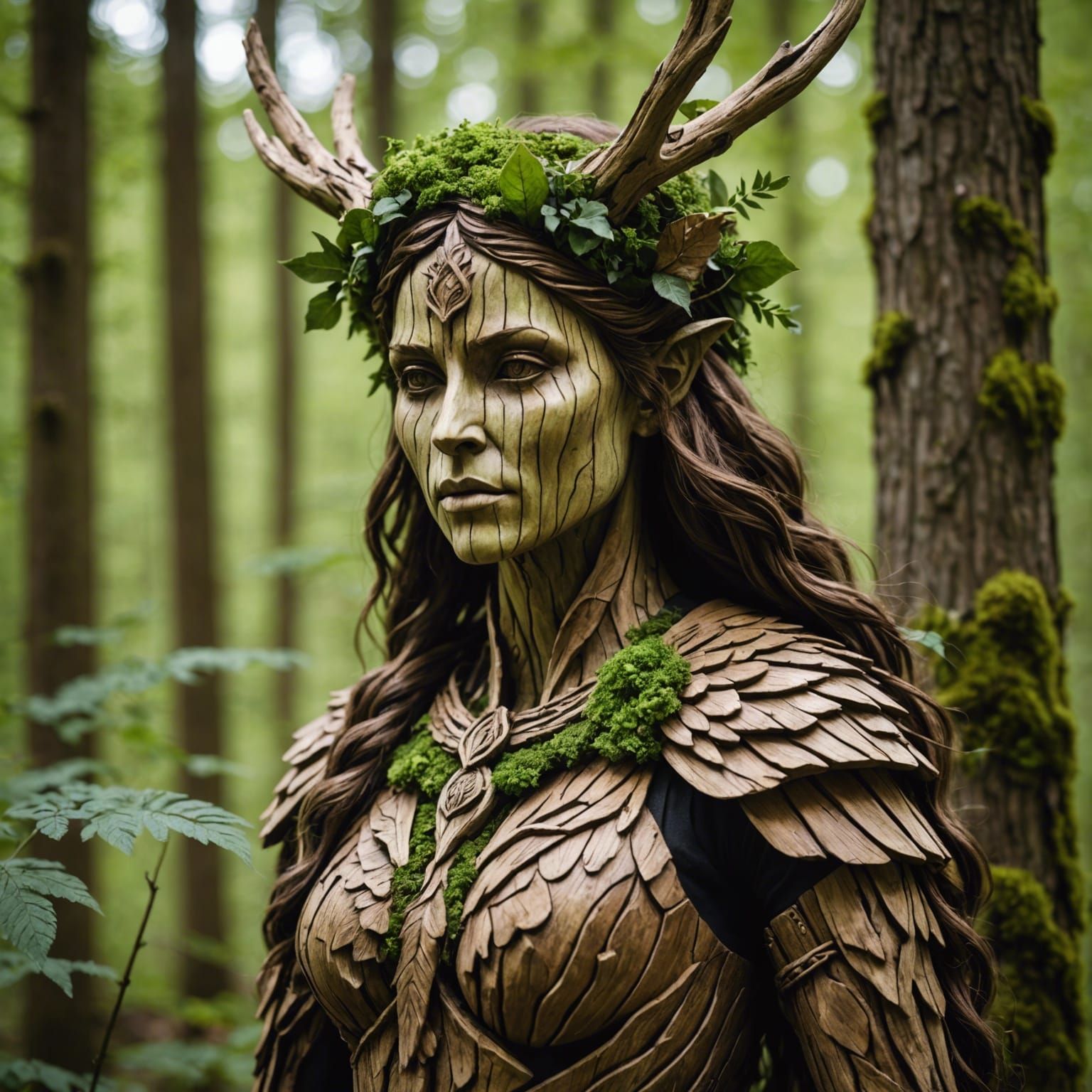 Stoic Dryad Warrior: A Wooden Nature Spirit