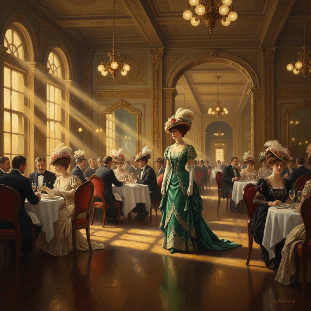 Woman in Titanic Dining Room, 1910s Style