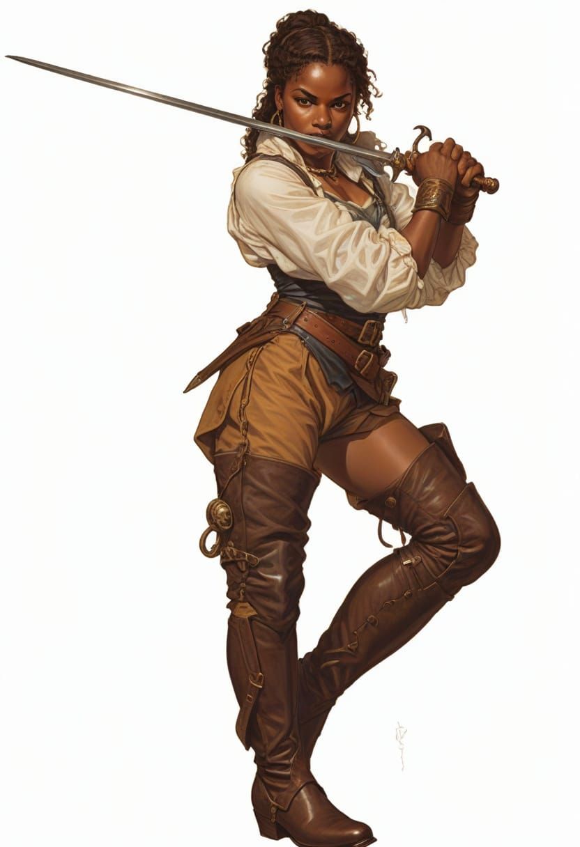 African Swashbuckler with Rapier in Heroic Pose