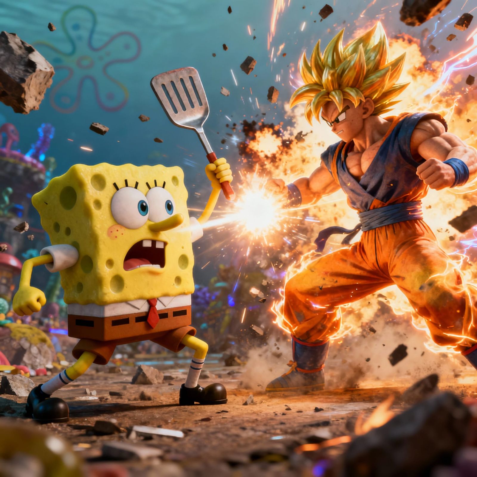 Bob Esponja vs. Son Goku Epic Battle in 3D Game Style