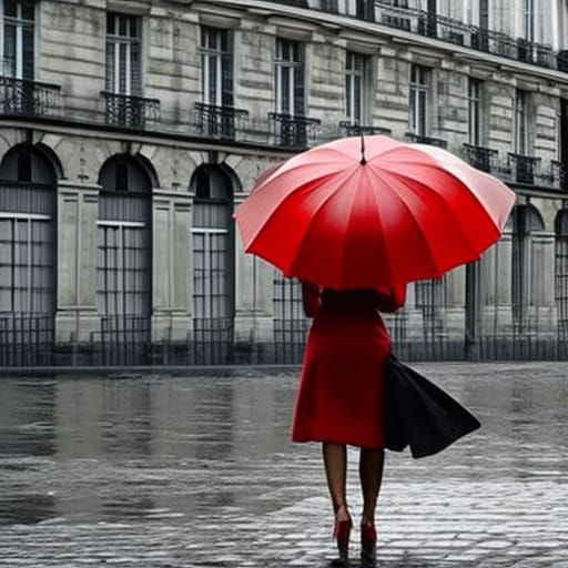 Woman with Red Umbrella in Paris Globe