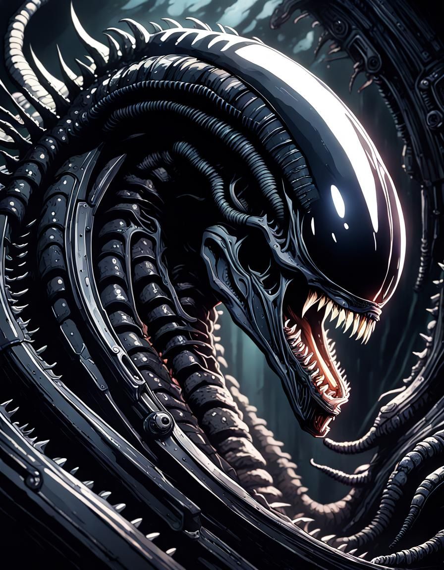 Obsidian Xenomorph in Anime Key Visual Style