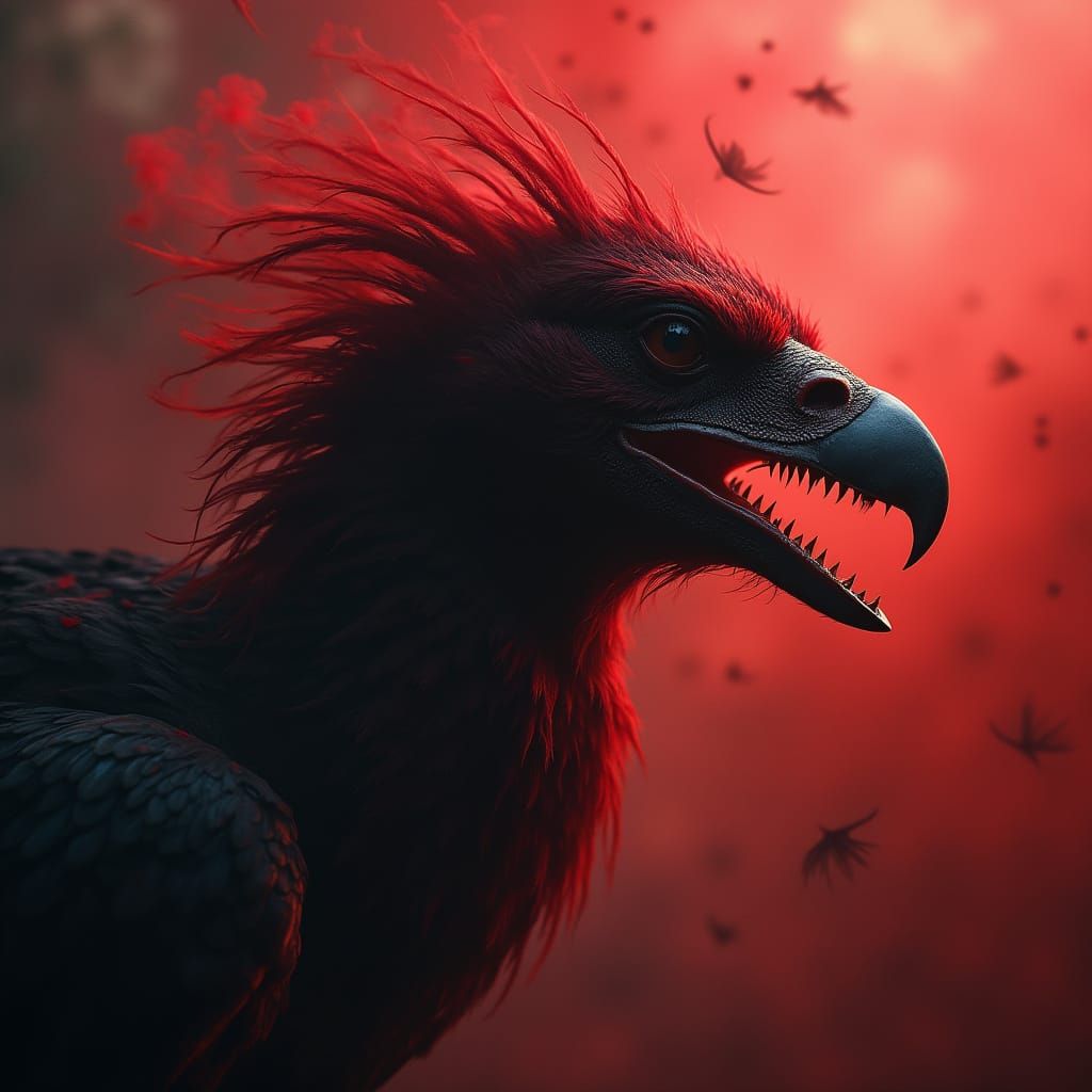 Cyberpunk Vulture Silhouette in Crimson Smoke