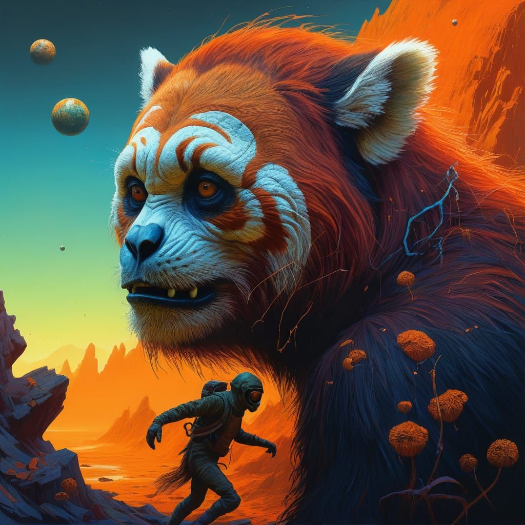 Alien Orangutan-Red Panda-Tiger Hybrid in Otherworldly Splen...