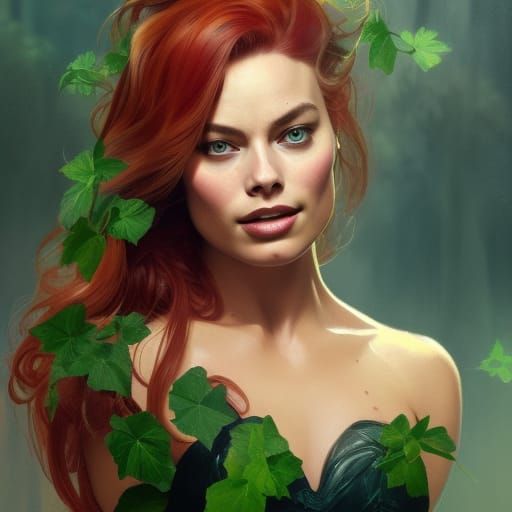 Poison Ivy Portrait in Comic Book Art Style