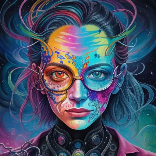 Surreal Scientist Gazing into Chaotic Mind