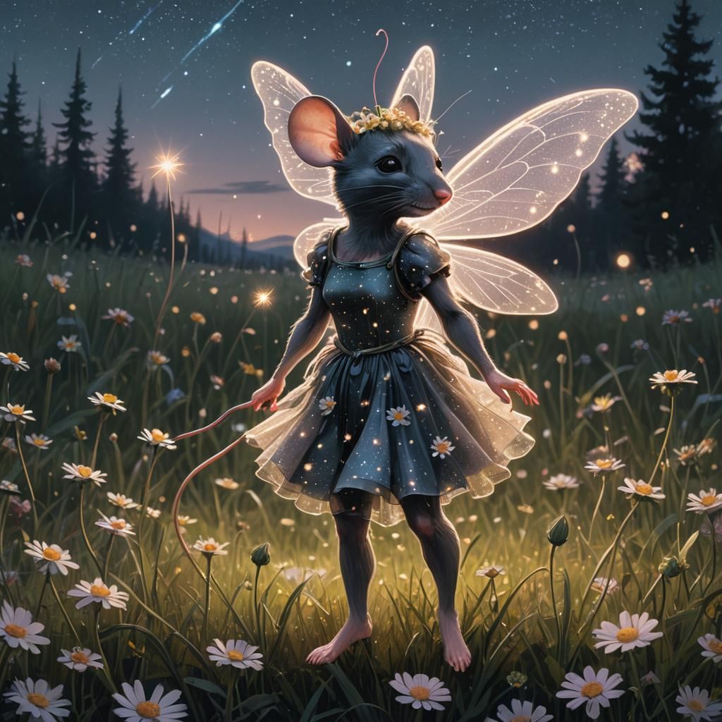 Mouse Fairy in Starry Meadow, Matte Painting