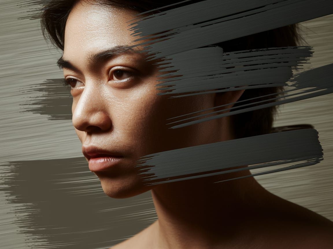 Portrait in Expressive Brushstrokes with Intense, Focused Ex...