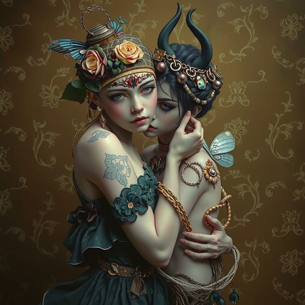 Edwardian Biopunk Embrace in Luxurious Detail