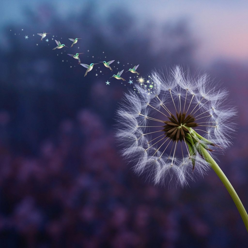 Dandelion Seeds Morph into Starlight Hummingbirds