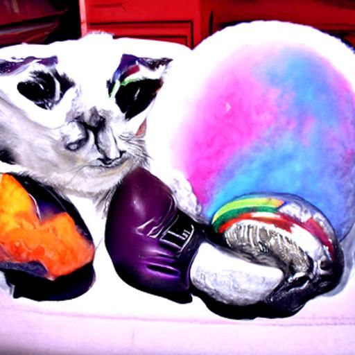 Cat Wearing Rainbow Boxing Gloves in Academic Art