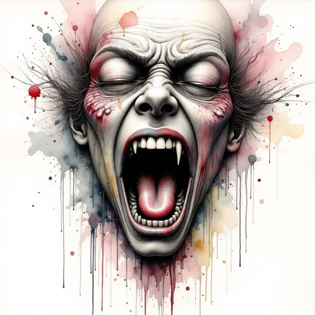 Empath Screaming in Pain: Watercolor and Ink