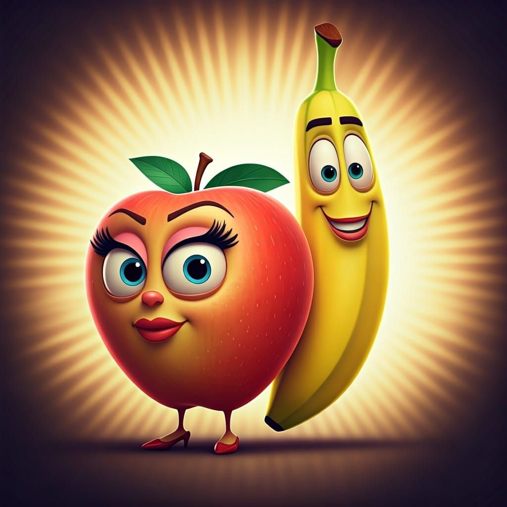 Pixar-Inspired Mr. Banana and Mrs. Apple 3D Digital Art