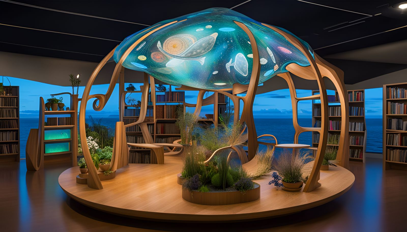 Solarpunk Floating Island with Drifting Library