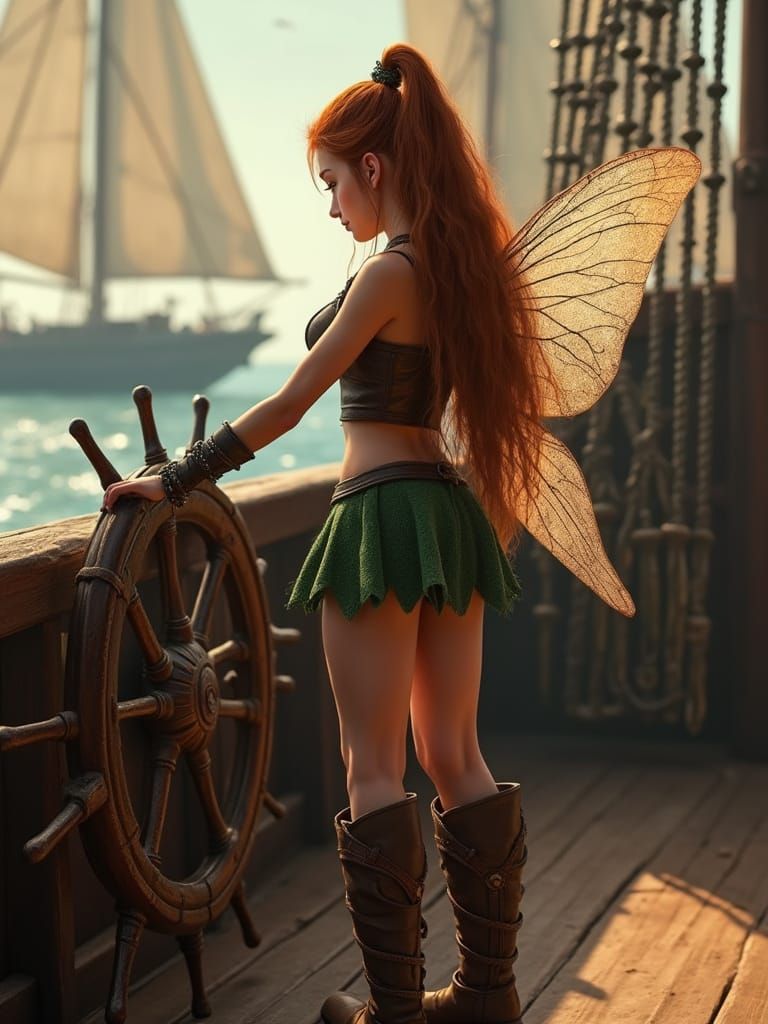 Zarina the Pirate Fairy on Deck in Digital Matte Painting